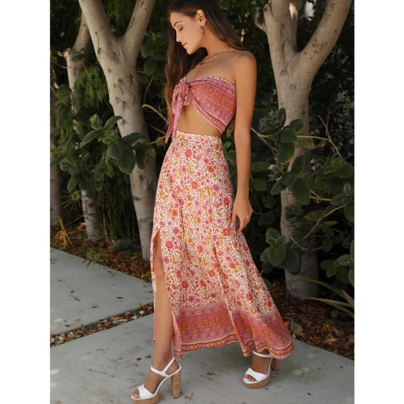 2 Piece Flroral Print Set Crop Shirred Top + Skirt - Picture 2 of 7